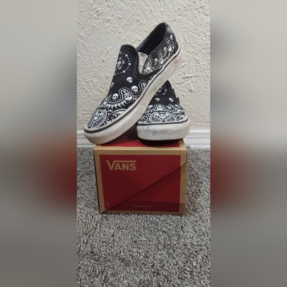 Vans Black and White Slip-On Shoes